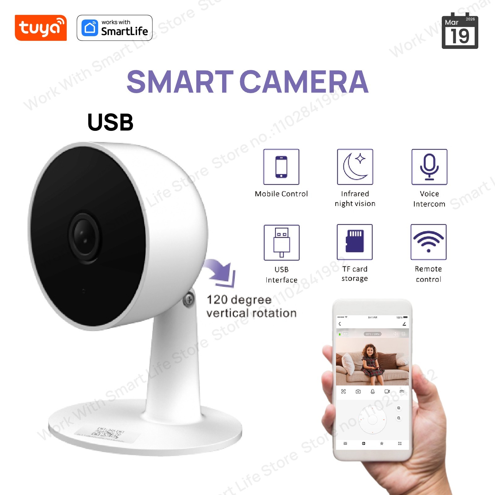Smart Home Battery Camera Ezviz - Tuya Smart 3MP HD Telecamera di